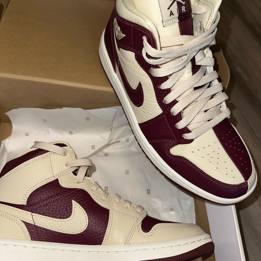 Nike Maroon and Cream High-Top Sneakers